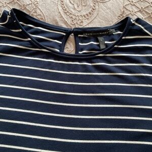 White House Black Market Navy and White Striped Long Sleeve Top